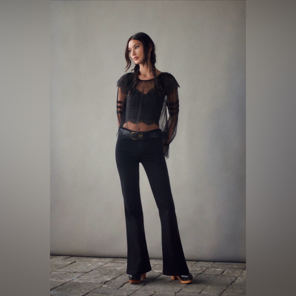 Paige Genevieve High-Rise Flare Jeans in Black Shadow